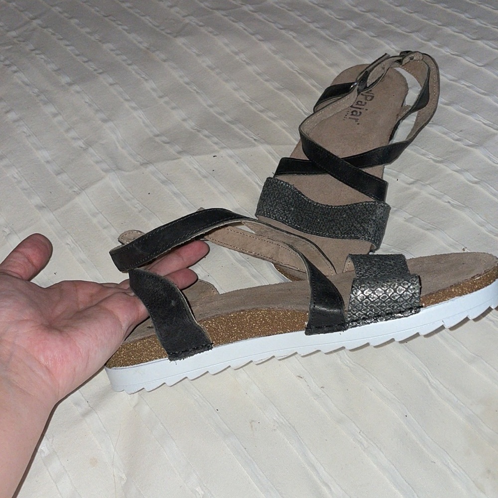 PAJAR | NWOT black leather and snake print leather sandals | size 7